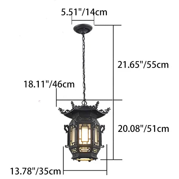 Traditional Chinese Lantern Aluminum PVC 1-Light Pendant Light For Outdoor Patio Cuvalon