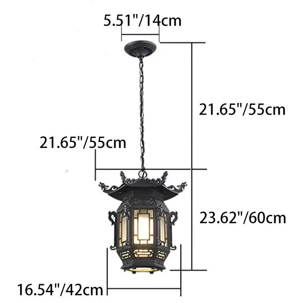 Traditional Chinese Lantern Aluminum PVC 1-Light Pendant Light For Outdoor Patio Cuvalon