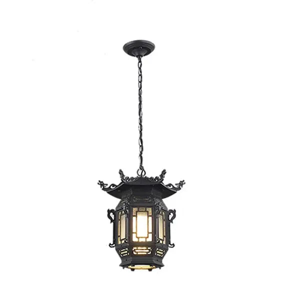 Traditional Chinese Lantern Aluminum PVC 1-Light Pendant Light For Outdoor Patio Cuvalon