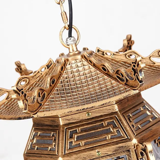 Traditional Chinese Lantern Aluminum PVC 1-Light Pendant Light For Outdoor Patio Cuvalon