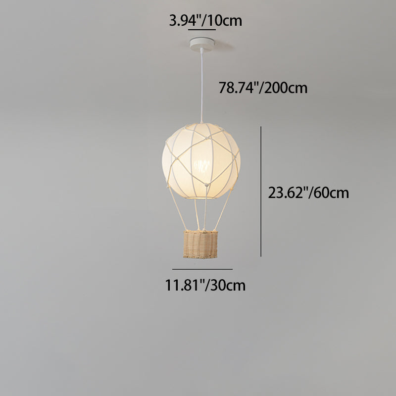 Modern Minimalist Kids Hot Air Balloon Fabric Iron Rattan Weaving 1-Light Pendant Light for Bedroom Cuvalon