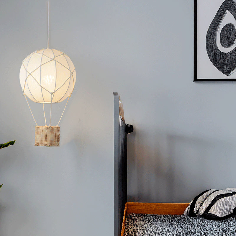 Modern Minimalist Kids Hot Air Balloon Fabric Iron Rattan Weaving 1-Light Pendant Light for Bedroom Cuvalon
