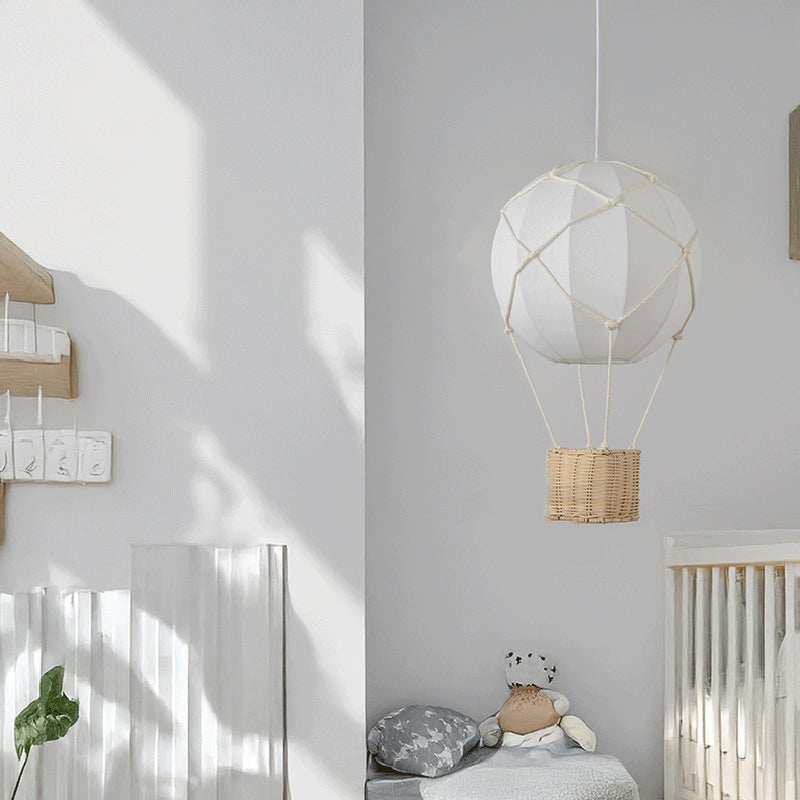 Modern Minimalist Kids Hot Air Balloon Fabric Iron Rattan Weaving 1-Light Pendant Light for Bedroom Cuvalon
