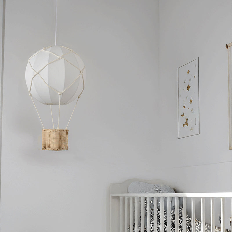 Modern Minimalist Kids Hot Air Balloon Fabric Iron Rattan Weaving 1-Light Pendant Light for Bedroom Cuvalon
