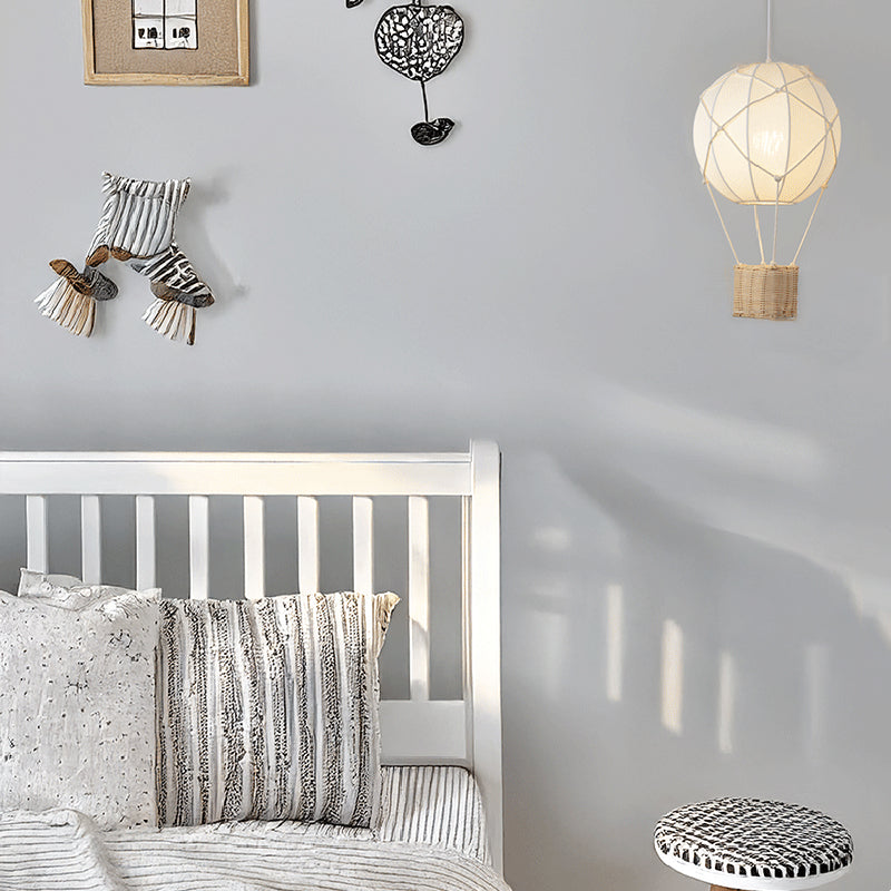 Modern Minimalist Kids Hot Air Balloon Fabric Iron Rattan Weaving 1-Light Pendant Light for Bedroom Cuvalon