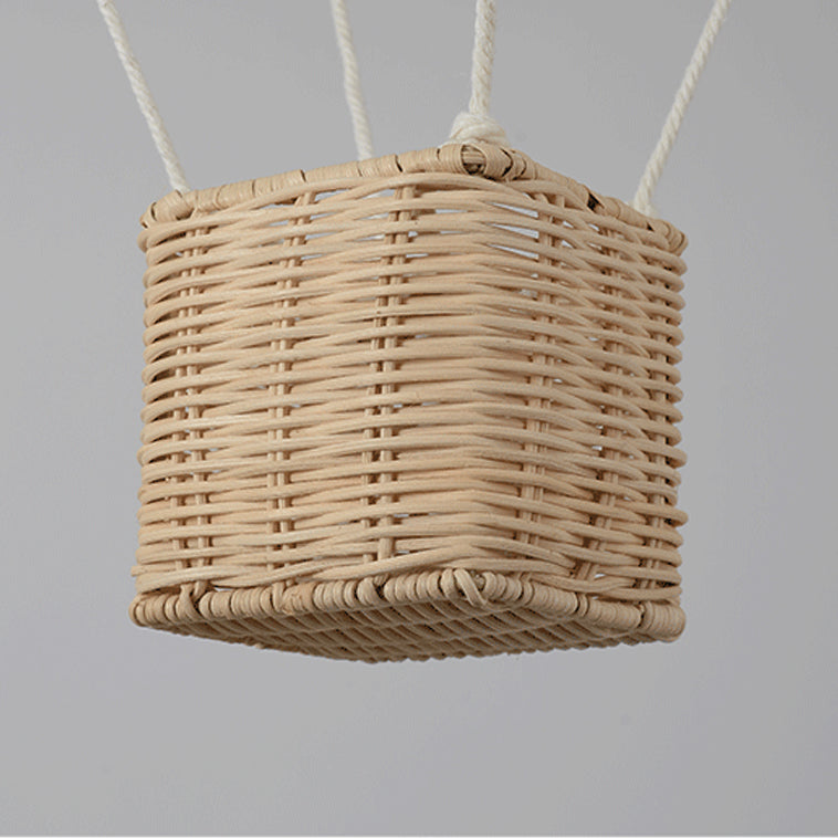Modern Minimalist Kids Hot Air Balloon Fabric Iron Rattan Weaving 1-Light Pendant Light for Bedroom Cuvalon