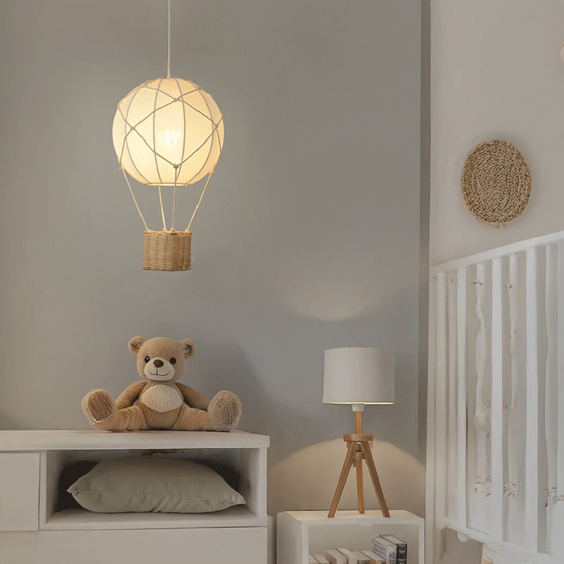 Modern Minimalist Kids Hot Air Balloon Fabric Iron Rattan Weaving 1-Light Pendant Light for Bedroom Cuvalon