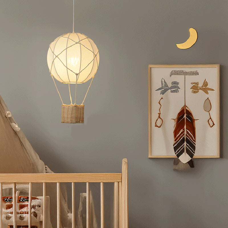 Modern Minimalist Kids Hot Air Balloon Fabric Iron Rattan Weaving 1-Light Pendant Light for Bedroom Cuvalon