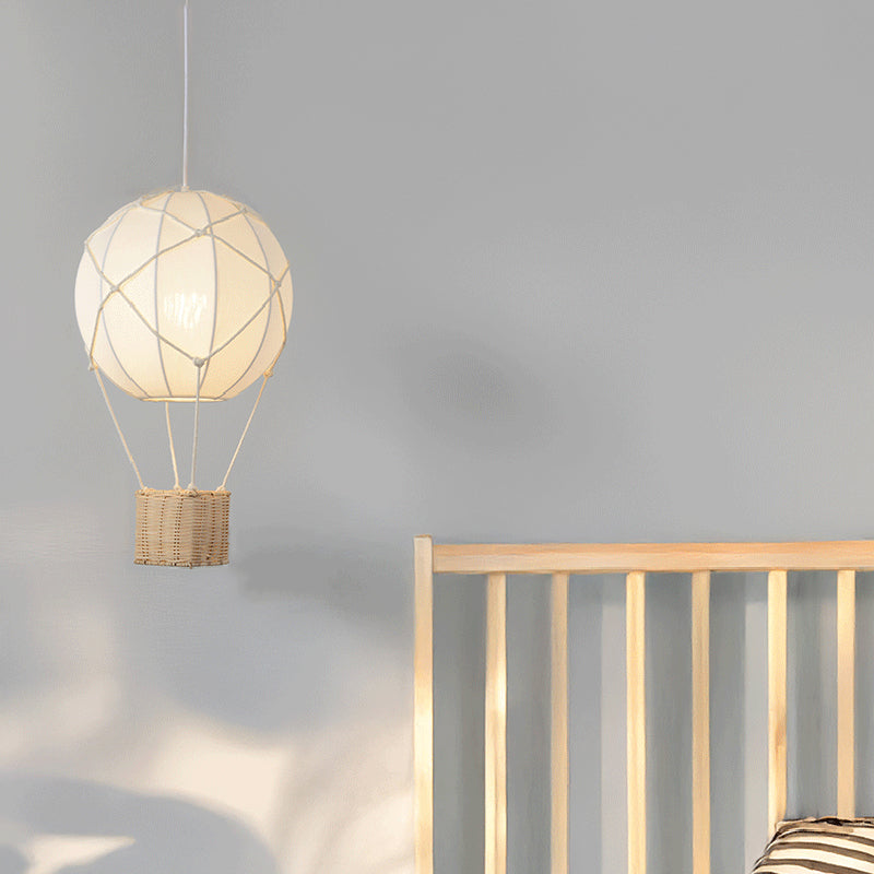 Modern Minimalist Kids Hot Air Balloon Fabric Iron Rattan Weaving 1-Light Pendant Light for Bedroom Cuvalon