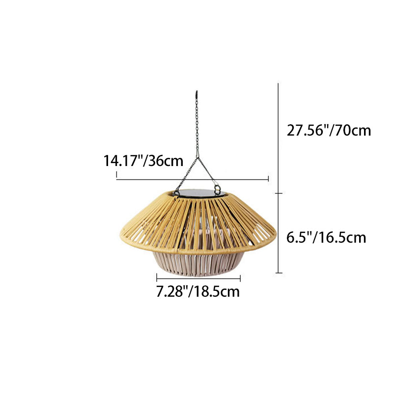 Traditional Rustic Waterproof Solar USB Mushroom Rattan Weaving Iron Outdoor LED Pendant Light Landscape Lighting For Garden Cuvalon