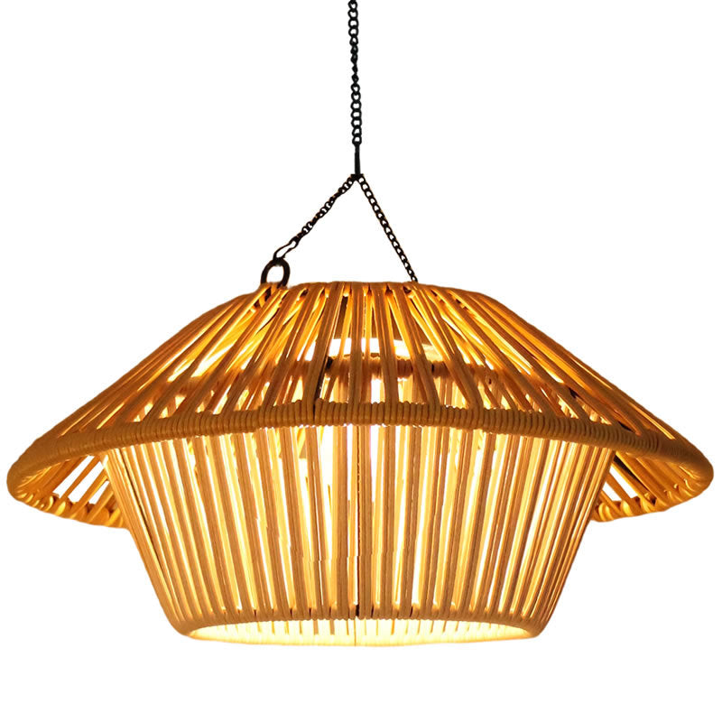 Traditional Rustic Waterproof Solar USB Mushroom Rattan Weaving Iron Outdoor LED Pendant Light Landscape Lighting For Garden Cuvalon