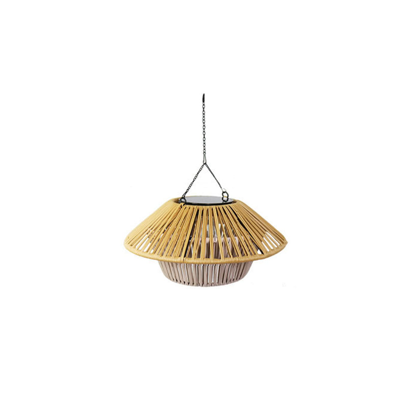 Traditional Rustic Waterproof Solar USB Mushroom Rattan Weaving Iron Outdoor LED Pendant Light Landscape Lighting For Garden Cuvalon