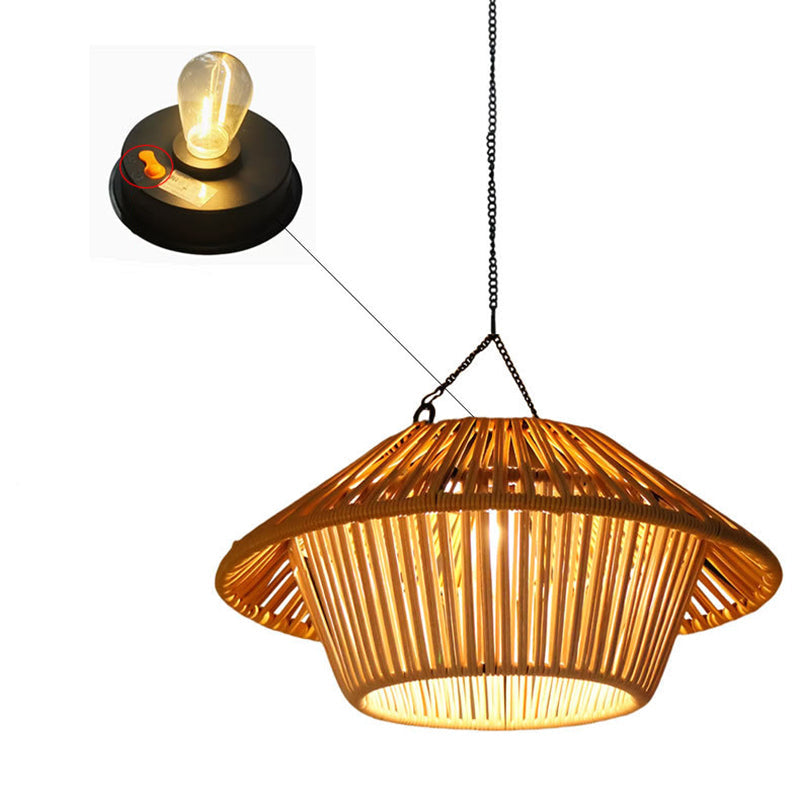 Traditional Rustic Waterproof Solar USB Mushroom Rattan Weaving Iron Outdoor LED Pendant Light Landscape Lighting For Garden Cuvalon