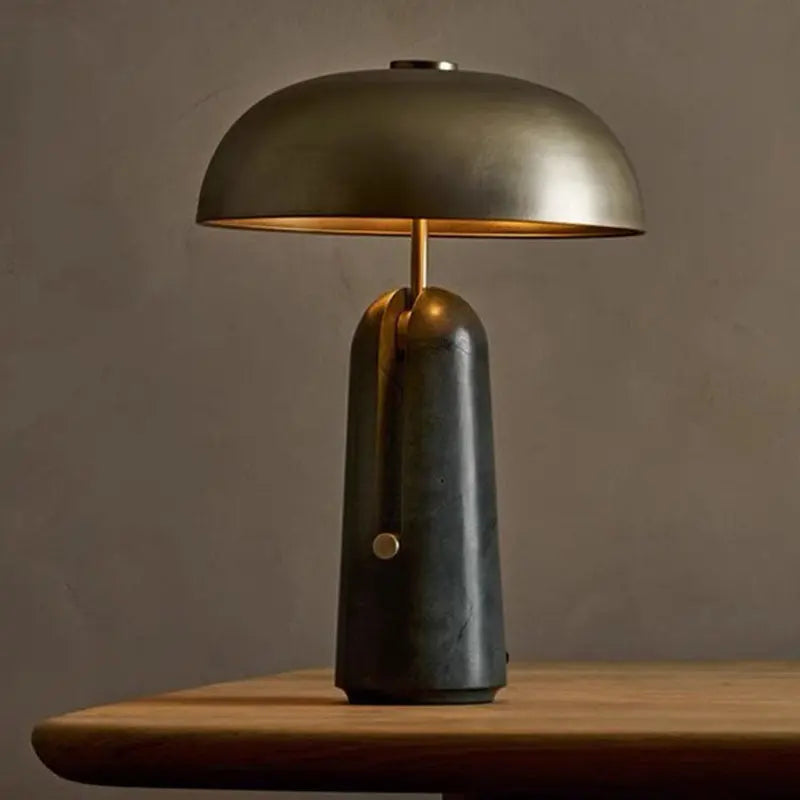 Traditional Japanese Iron Travertine Marble Mushroom 1-Light Table Lamp For Bedroom Cuvalon
