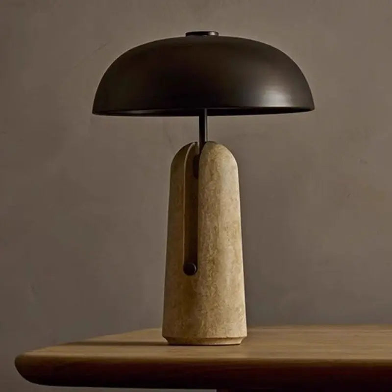 Traditional Japanese Iron Travertine Marble Mushroom 1-Light Table Lamp For Bedroom Cuvalon