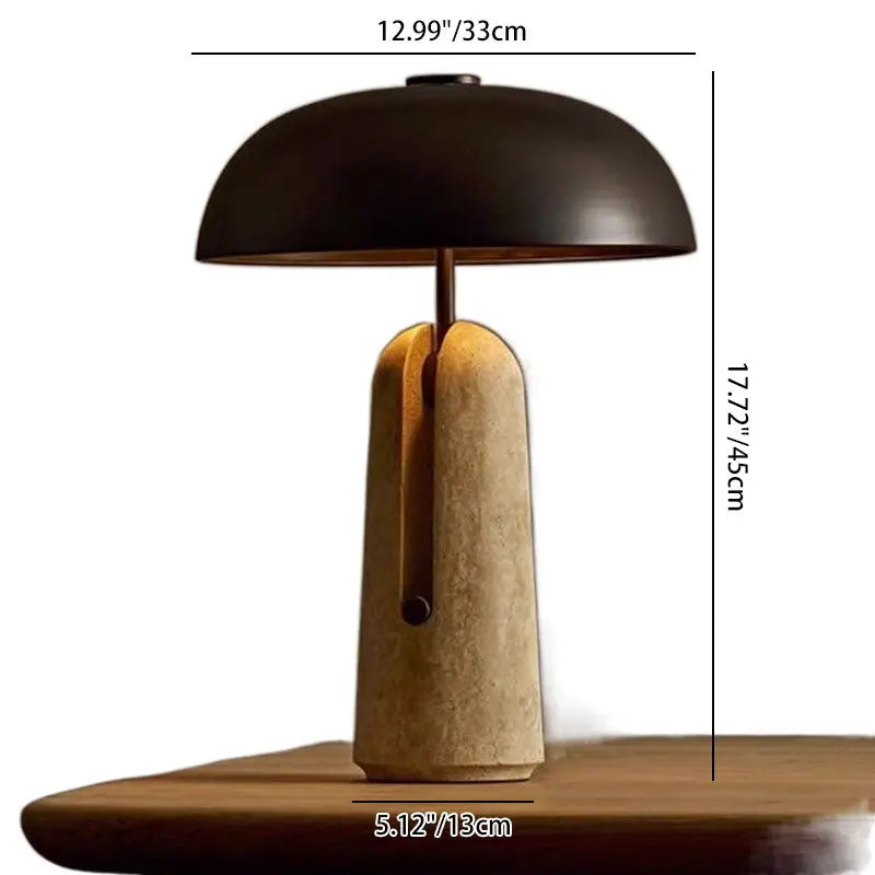 Traditional Japanese Iron Travertine Marble Mushroom 1-Light Table Lamp For Bedroom Cuvalon