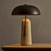 Traditional Japanese Iron Travertine Marble Mushroom 1-Light Table Lamp For Bedroom Cuvalon