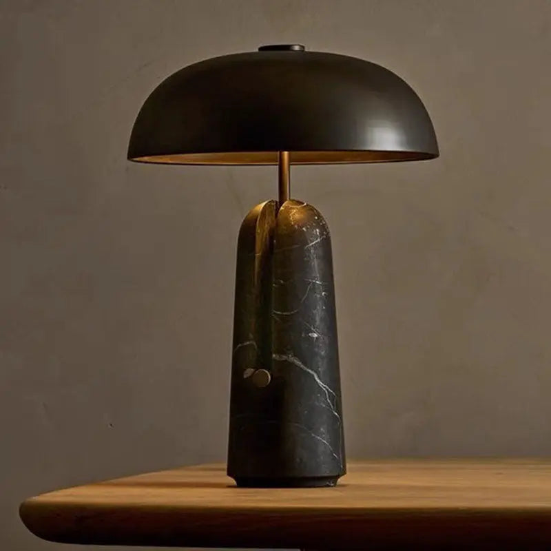 Traditional Japanese Iron Travertine Marble Mushroom 1-Light Table Lamp For Bedroom Cuvalon