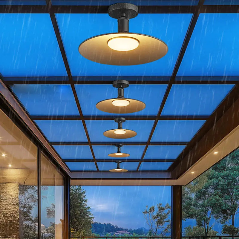 Contemporary Industrial Waterproof Aluminum Round 1-Light Semi-Flush Mount Ceiling Light For Outdoor Patio Cuvalon