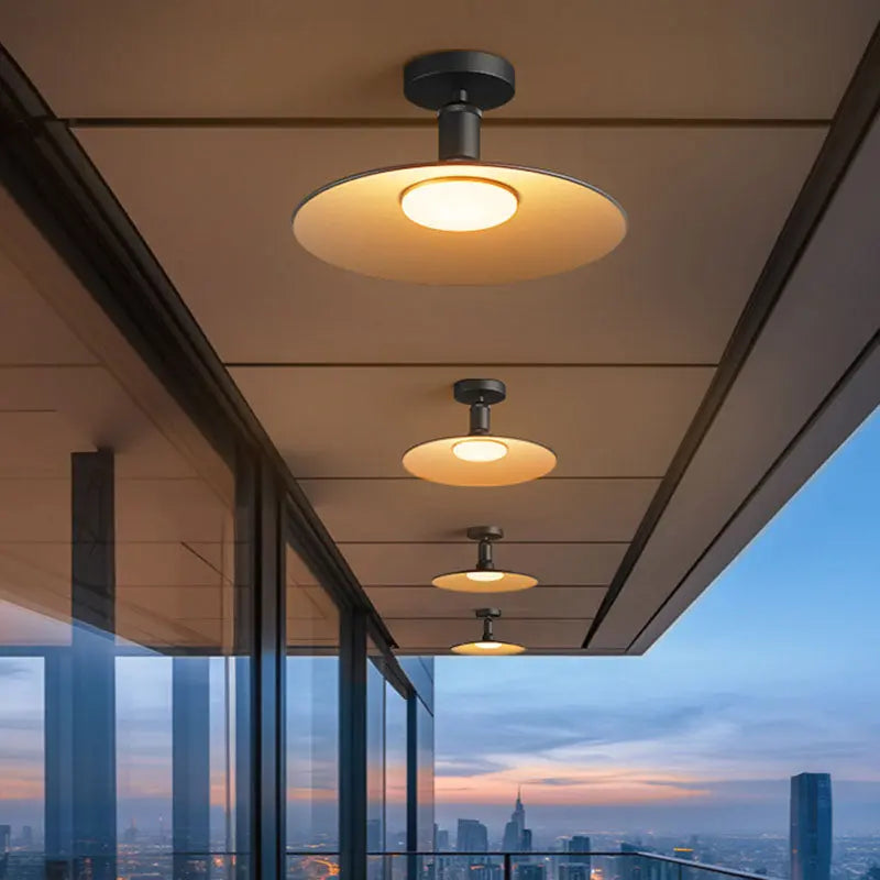 Contemporary Industrial Waterproof Aluminum Round 1-Light Semi-Flush Mount Ceiling Light For Outdoor Patio Cuvalon