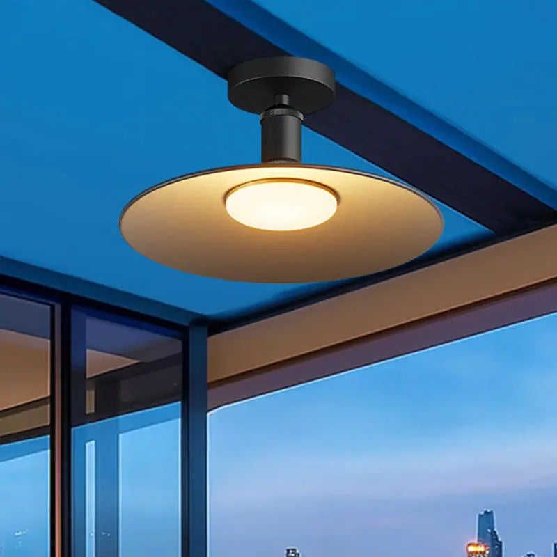 Contemporary Industrial Waterproof Aluminum Round 1-Light Semi-Flush Mount Ceiling Light For Outdoor Patio Cuvalon