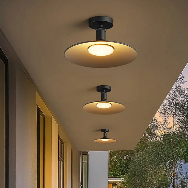 Contemporary Industrial Waterproof Aluminum Round 1-Light Semi-Flush Mount Ceiling Light For Outdoor Patio Cuvalon