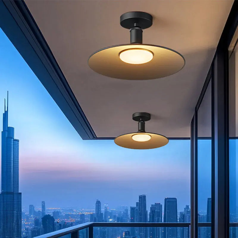 Contemporary Industrial Waterproof Aluminum Round 1-Light Semi-Flush Mount Ceiling Light For Outdoor Patio Cuvalon
