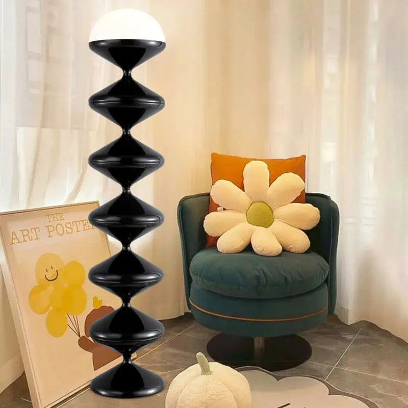 Contemporary Scandinavian Iron Acrylic Cream Round 1-Light Standing Floor Lamp For Bedroom Cuvalon