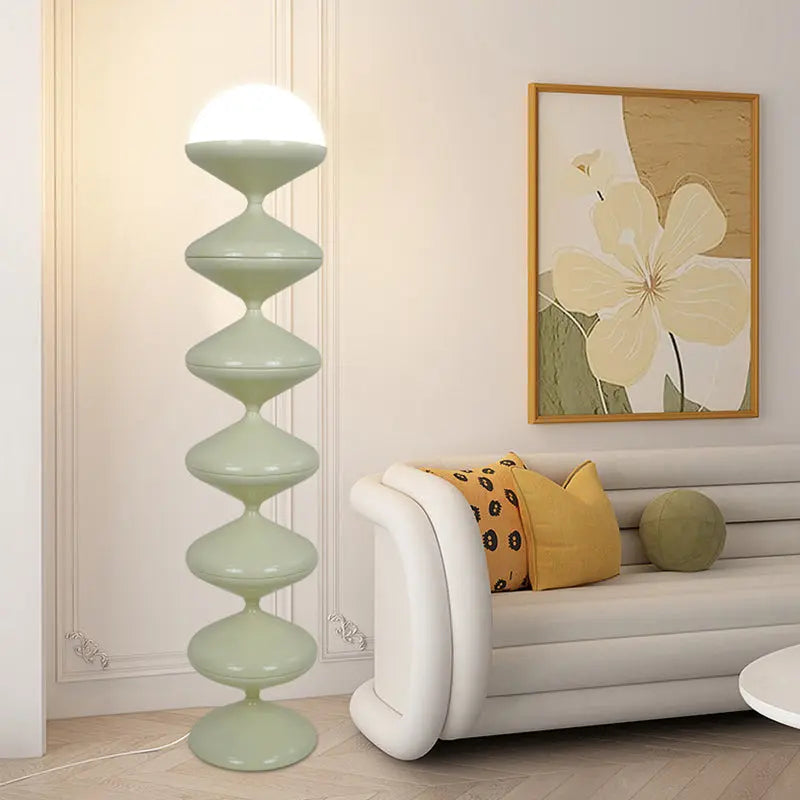 Contemporary Scandinavian Iron Acrylic Cream Round 1-Light Standing Floor Lamp For Bedroom Cuvalon