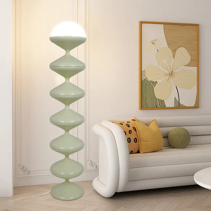 Contemporary Scandinavian Iron Acrylic Cream Round 1-Light Standing Floor Lamp For Bedroom Cuvalon