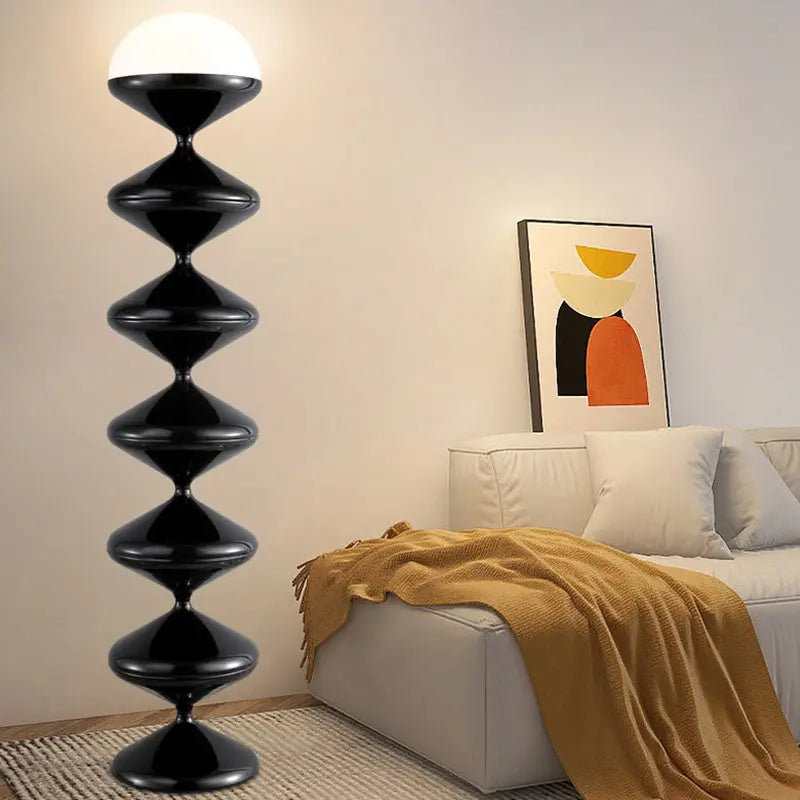 Contemporary Scandinavian Iron Acrylic Cream Round 1-Light Standing Floor Lamp For Bedroom Cuvalon