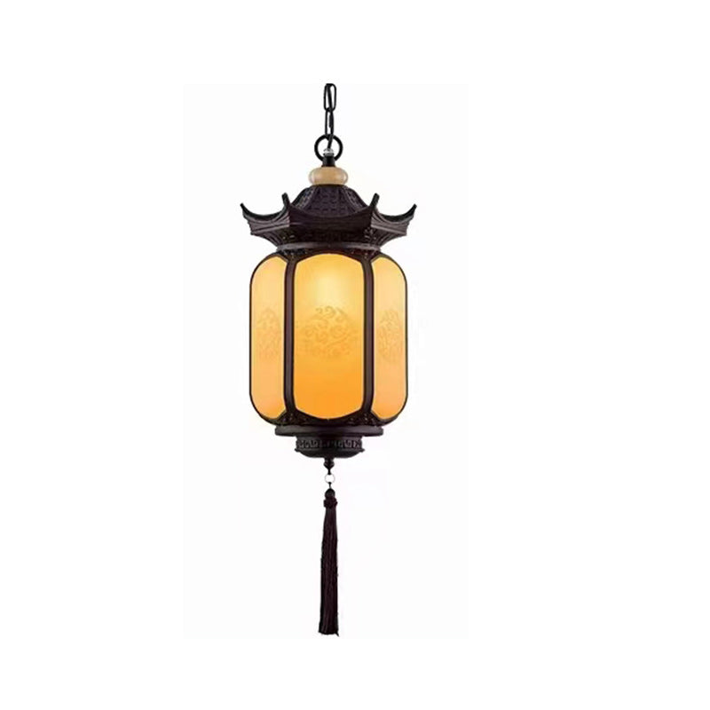 Traditional Chinese Hexagonal Gazebo PC Aluminum 1-Light Pendant Light For Garden Cuvalon
