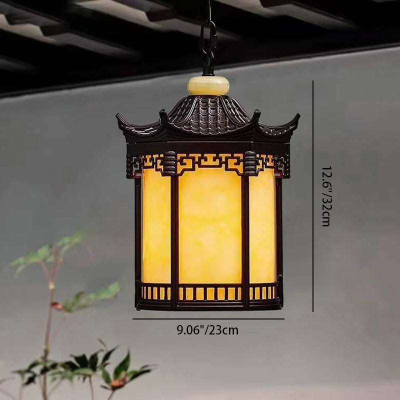Traditional Chinese Hexagonal Gazebo PC Aluminum 1-Light Pendant Light For Garden Cuvalon