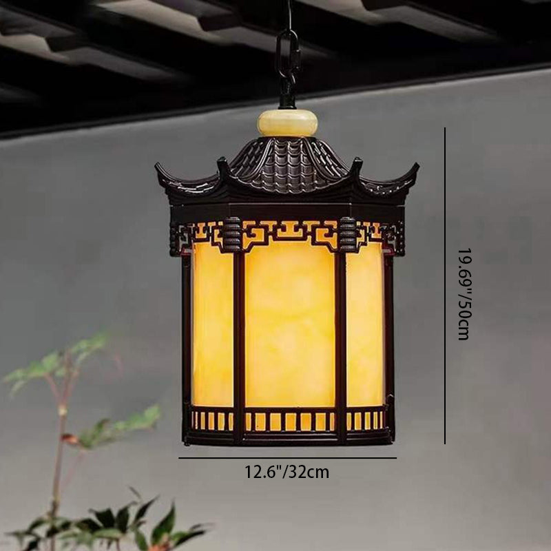 Traditional Chinese Hexagonal Gazebo PC Aluminum 1-Light Pendant Light For Garden Cuvalon