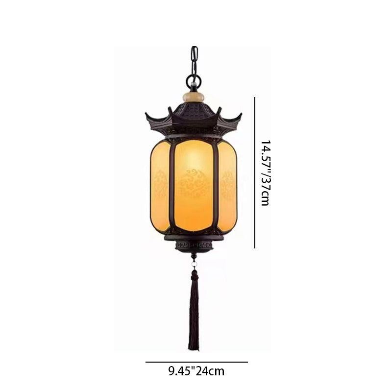 Traditional Chinese Hexagonal Gazebo PC Aluminum 1-Light Pendant Light For Garden Cuvalon