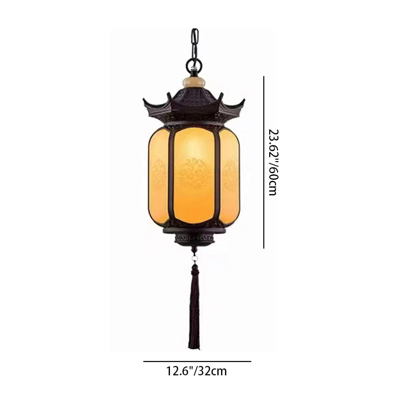 Traditional Chinese Hexagonal Gazebo PC Aluminum 1-Light Pendant Light For Garden Cuvalon