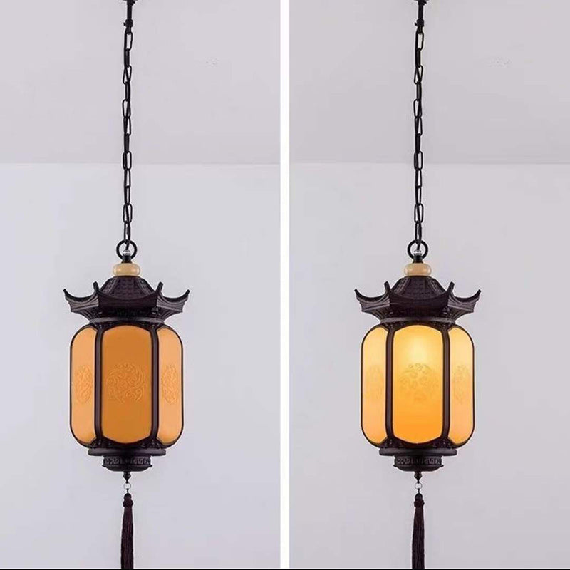 Traditional Chinese Hexagonal Gazebo PC Aluminum 1-Light Pendant Light For Garden Cuvalon