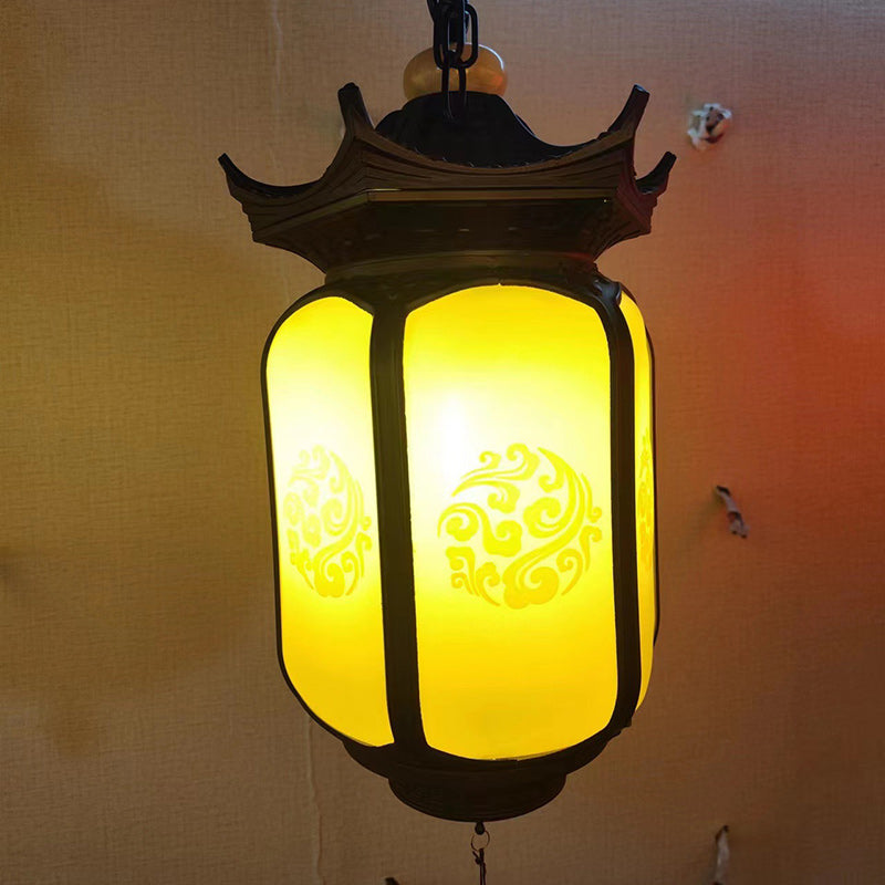 Traditional Chinese Hexagonal Gazebo PC Aluminum 1-Light Pendant Light For Garden Cuvalon