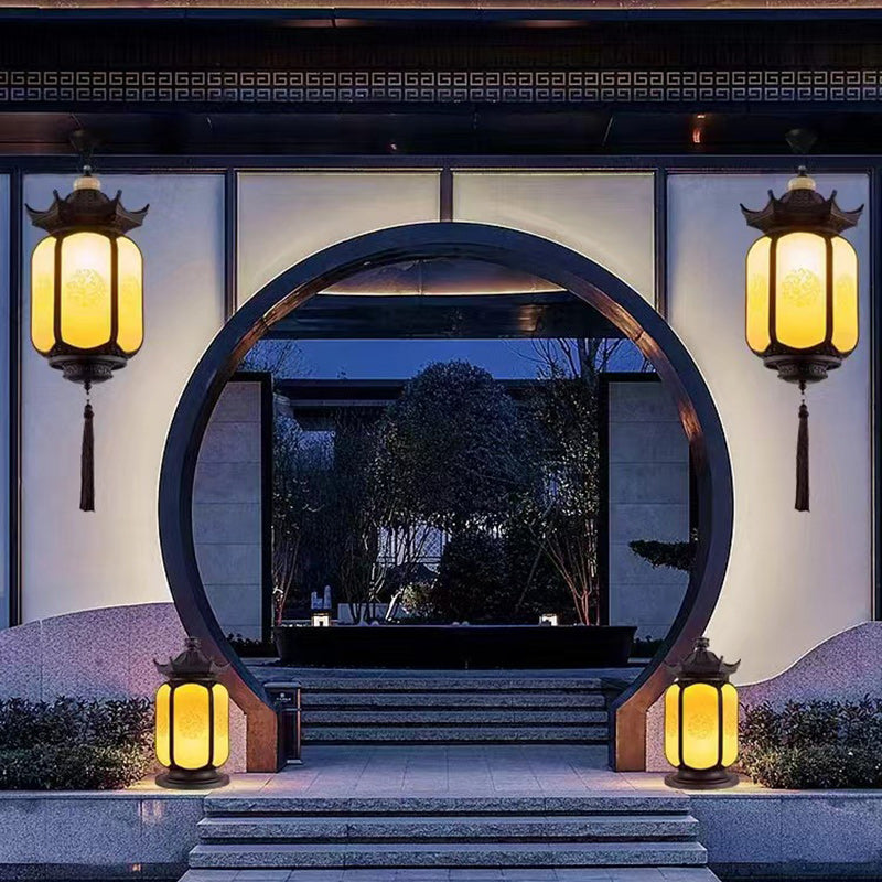 Traditional Chinese Hexagonal Gazebo PC Aluminum 1-Light Pendant Light For Garden Cuvalon
