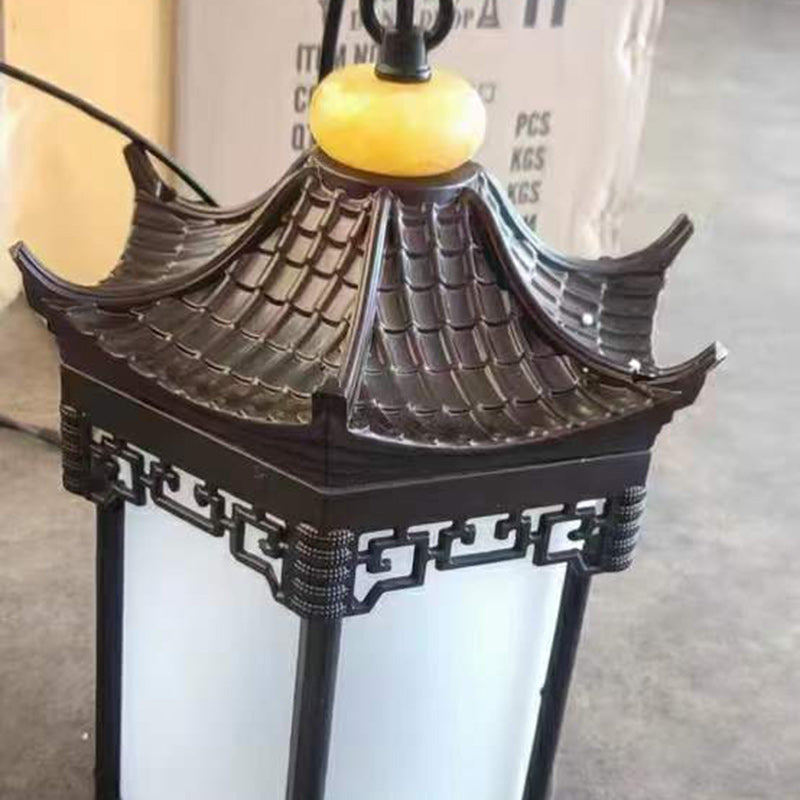 Traditional Chinese Hexagonal Gazebo PC Aluminum 1-Light Pendant Light For Garden Cuvalon