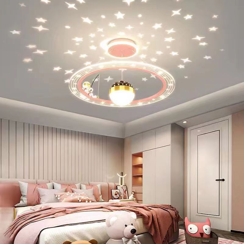 Modern Minimalist Kids Astronaut Stars Round Orb PC Wood LED Chandelier For Living Room Cuvalon