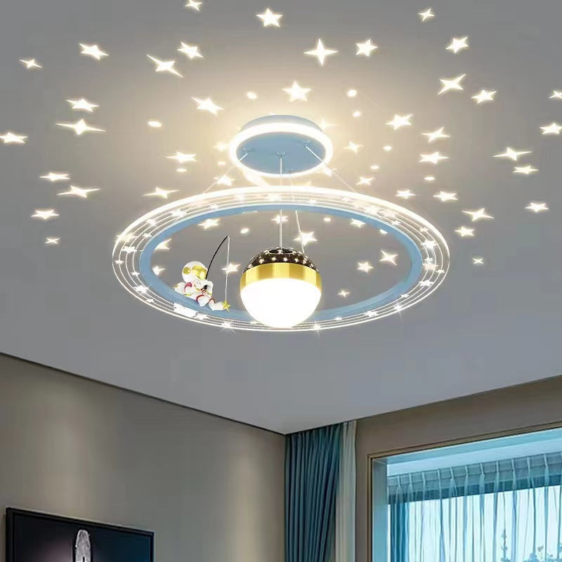 Modern Minimalist Kids Astronaut Stars Round Orb PC Wood LED Chandelier For Living Room Cuvalon