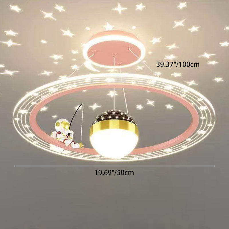 Modern Minimalist Kids Astronaut Stars Round Orb PC Wood LED Chandelier For Living Room Cuvalon