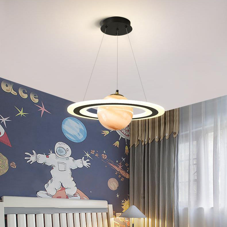 Modern Art Deco Kids Round Planet Spaceman Acrylic Iron LED Chandelier For Living Room Cuvalon