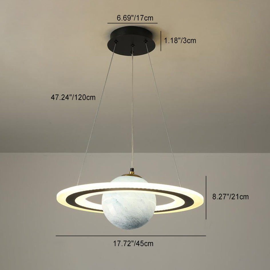 Modern Art Deco Kids Round Planet Spaceman Acrylic Iron LED Chandelier For Living Room Cuvalon