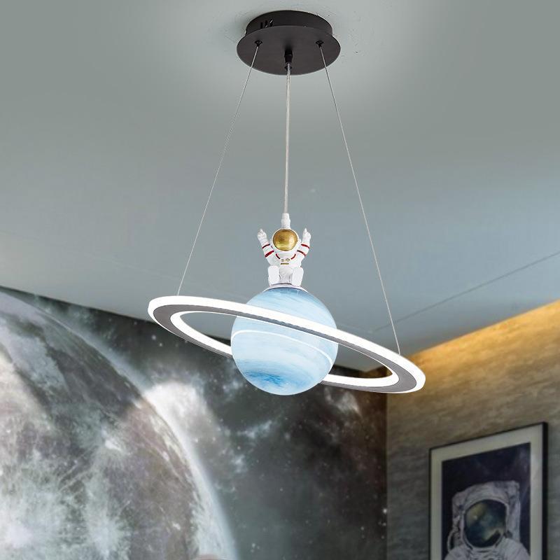Modern Art Deco Kids Round Planet Spaceman Acrylic Iron LED Chandelier For Living Room Cuvalon