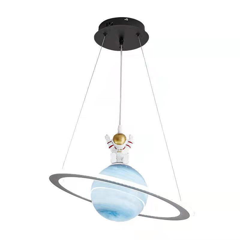 Modern Art Deco Kids Round Planet Spaceman Acrylic Iron LED Chandelier For Living Room Cuvalon