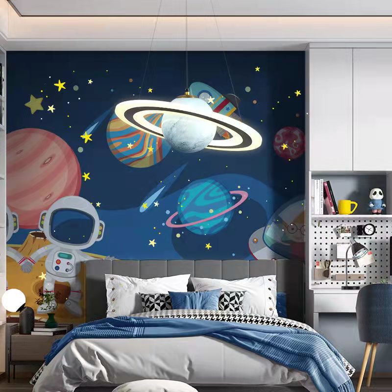 Modern Art Deco Kids Round Planet Spaceman Acrylic Iron LED Chandelier For Living Room Cuvalon