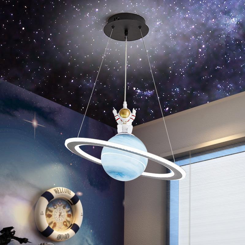 Modern Art Deco Kids Round Planet Spaceman Acrylic Iron LED Chandelier For Living Room Cuvalon