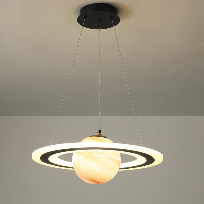 Modern Art Deco Kids Round Planet Spaceman Acrylic Iron LED Chandelier For Living Room Cuvalon